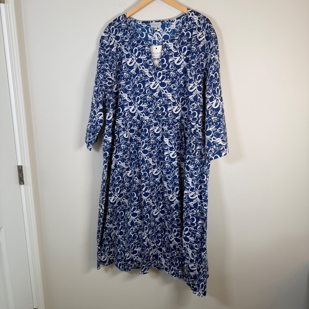 NEW Slate The Label Delilah Dress 3XL Navy Floral Cotton Long Sleeve Midi NWT